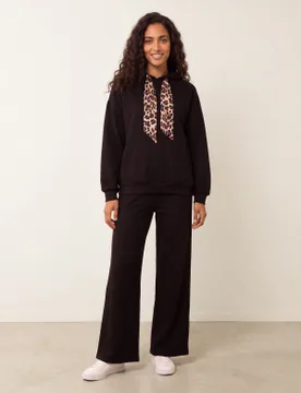 Hooded Leopard Tie & Pant Set - S/M / BLACK - female - Blue Vanilla - FashionsVida