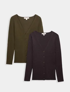 Pack Ribbed V-Neck Slim Fit Cardigans Multi female - M&S - FashionsVida