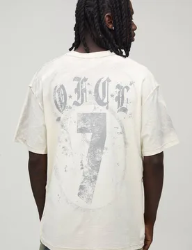 Herren Ecru Übergroßes T-Shirt Mit Freiliegenden Nähten, Print Und Spray-Waschung Größe Small - boohooMAN - FashionsVida