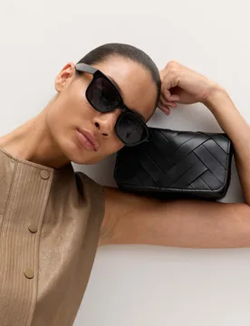 Faux Leather Woven Mini Cross Body Bag Black female - M&S - FashionsVida