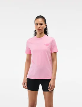 Women's Global Run Day Graphic T-Shirt in Bubble Gum, Size Medium - HOKA - FashionsVida