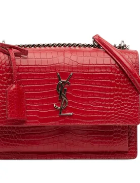 Medium Croc Embossed Leather Monogram Sunset Crossbody - Saint Laurent - FashionsVida