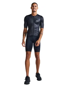 Magliette A Maniche Corte Con Mezza Cerniera Aero Hex Tri Black / White S - 2XU - FashionsVida