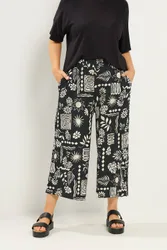 Printed Textured Culottes - Black - Size: 22-24