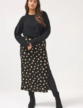 Women's Polka Dot Skirt in Black Size: 20 - Black - Size: 20 - Yours - FashionsVida