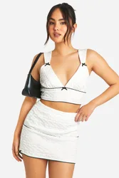 Womens Textured Bow Detail Mini Skirt - White - Size 16 Uk