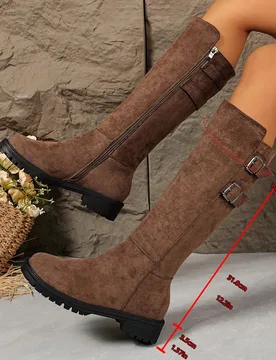 Par de botas altas de montar para mujer con suela gruesa y estilo retro, puntera redonda sobre la rodilla, para otoño/invierno - Shein - FashionsVida