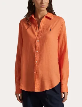 Camicia arancione Polo in puro lino con logo Pony - Ralph Lauren - FashionsVida