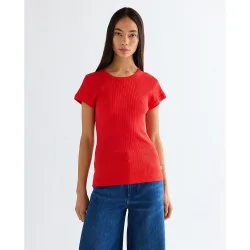 Camiseta de mujer de manga corta con detalles de canalé