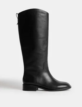 Leather Riding Knee High Boots Black female - M&S - FashionsVida