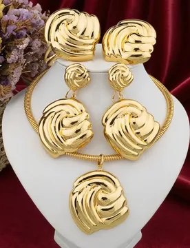 Dubai Gold Color Jewelry Set for Bridal 18k Gold Plated Big Necklace and Stud Earrings African Elegant Party Bangle Ring Jewelry - Aliexpress - FashionsVida