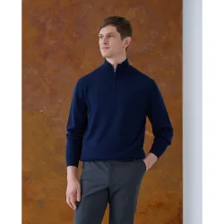 Jersey de hombre cuello semicisne cremallera liso 100% lana merino