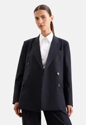 Zweireihiger Blazer mit Pattentaschen aus einer Wollmischung Blau 44