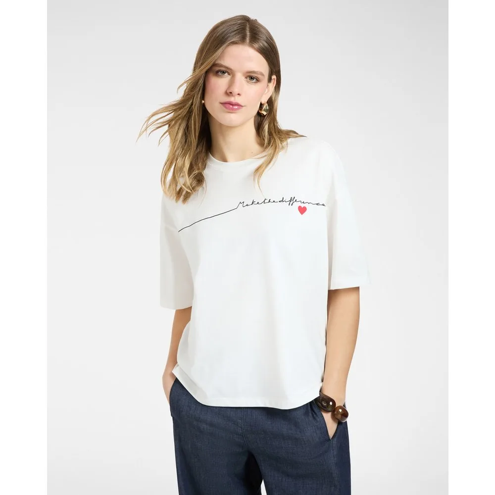 Camiseta de mujer de algodón con estampado ajuste oversize y mangas cortas - Elena Miró - FashionsVida