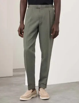 Tapered Fit Cotton Linen Blend Trousers Dark Olive male - Autograph - FashionsVida
