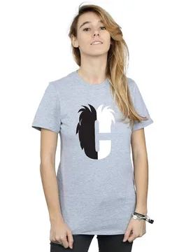 Women's Alphabet C Is For Cruella De Vil Cotton Boyfriend T-Shirt in Grey Size: 2XL - Grey - Size: 2XL - Disney - FashionsVida