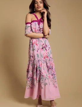Women's Petite Bow Detail Halter Neck Bardot Dress in Pink Size: 16 - Pink - Size: 16 - OASIS - FashionsVida