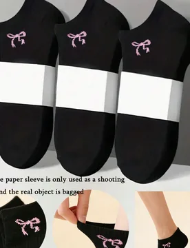 Pares de calcetines invisibles tipo barco con lazo negro para mujer - Dulces, casuales y cómodos - Adecuados para salidas diarias y combinación de o - Shein - FashionsVida