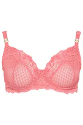 Women's Fishnet Lace Underwired Bra in Pink Size: 46F - Pink - Size: 46F