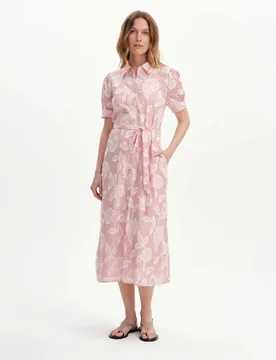 Pure Cotton Floral Midi Shirt Dress Red Mix female - Finery London - FashionsVida