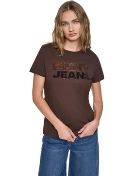 Camiseta de mujer de manga corta y cuello redondo con logotipo de lentejuelas - DKNY Jeans - FashionsVida