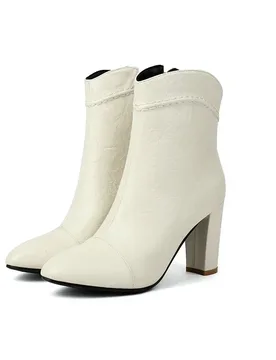 Big Size 46 47 Pointed Toe Mature Ladies Shoes Winter Fall Block High Heels Concise Short Botines Ankle Cream Beige Heeled Boots - Aliexpress - FashionsVida