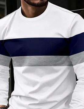 Camiseta de manga larga con estampado de rayas de contraste casual, para otoño - Shein - FashionsVida