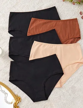 Conjunto De 5 Piezas De Ropa Interior De Talla Grande De Color Sólido - Shein - FashionsVida