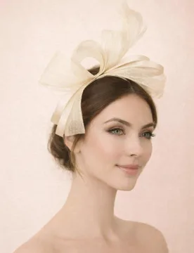 Womens Bow Shaped Fascinator With Satin Loops & Feathers - Cream - One Size - SVNX - FashionsVida