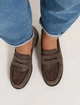Woven Embossed Loafers In Wide E Fit - Brown - Size: 7E - Yours - FashionsVida