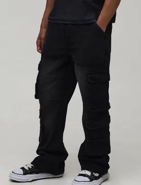 Herren Gewaschene Cargo-Schlagjeans In Entspannter Passform Washed Black Größe 32R - boohooMAN - FashionsVida
