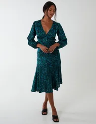 Wrap Front Midi Dress - 8 / GREEN - female