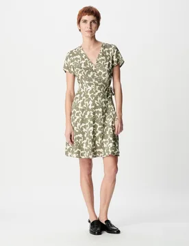 Vestido corto cruzado con estampado vegetal - IKKS - FashionsVida