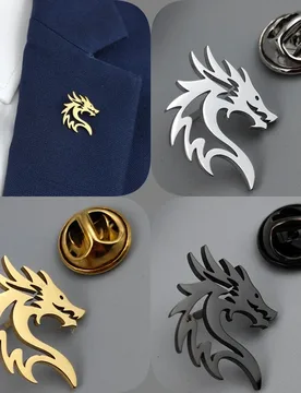 New dragon hollow men's lapel pin, 316L stainless steel gold-plated badge, black brooch for suit accessories, gift for father - Aliexpress - FashionsVida