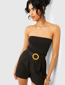 Womens Tall Rattan Buckle Linen Look Tailored Shorts - Black - Size 8 Uk - Boohoo - FashionsVida