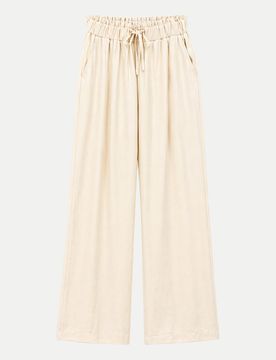 Wide-Leg Hose mit Gummibund Beige M