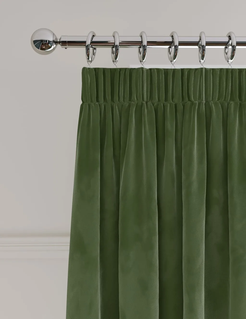 Velvet Pencil Pleat Curtains Green - M&S - FashionsVida