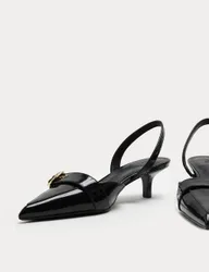 Leather Kitten Heel Slingback Shoes Black female