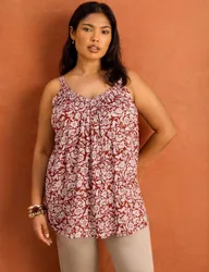 Textured Floral V-Neck Cami Top Red Mix female