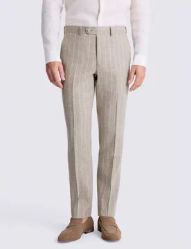 Tailored Fit Pure Linen Striped Suit Trousers Taupe male - MOSS - FashionsVida