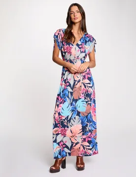 Vestido largo con escote pico y estampado floral - Morgan - FashionsVida