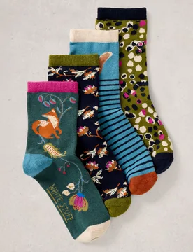 Organic Garden Animal Socks - Green - 4 pairs - White stuff - FashionsVida