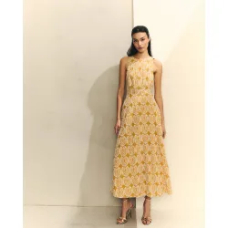 Vestido midi sin mangas con bordado floral