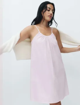 Pure Cotton Striped Short Chemise Pink Mix female - M&S - FashionsVida