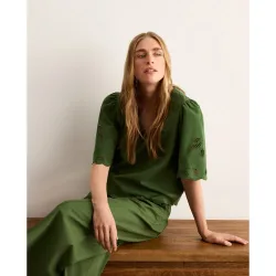 Blusa manga corta de mujer en lino troquelada