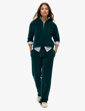 Superdry Women's Velours-jogginghose mit Weitem Bein Grün - Größe: 36