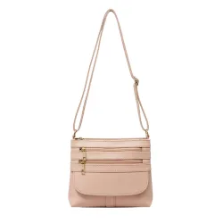 Women's Slim Multi-Pocket Crossbody Bag Zippered Compartments in Pink - Pink - Size: One Size