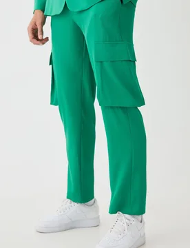 Mens Mix & Match Tailored Cargo Trousers - Green - Size 34 Regular - boohooMAN - FashionsVida