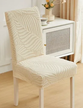 Pieza/4 piezas/6 piezas/8 piezas Fundas de silla extraíbles de color blanco crema, con estampado de hojas de jacquard esponjoso, ajuste elástico par - Shein - FashionsVida