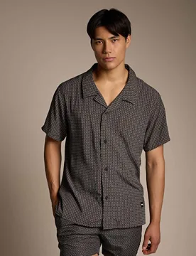 Regular Fit Printed Short Sleeve Beach Shirt Black male - BOSS - FashionsVida